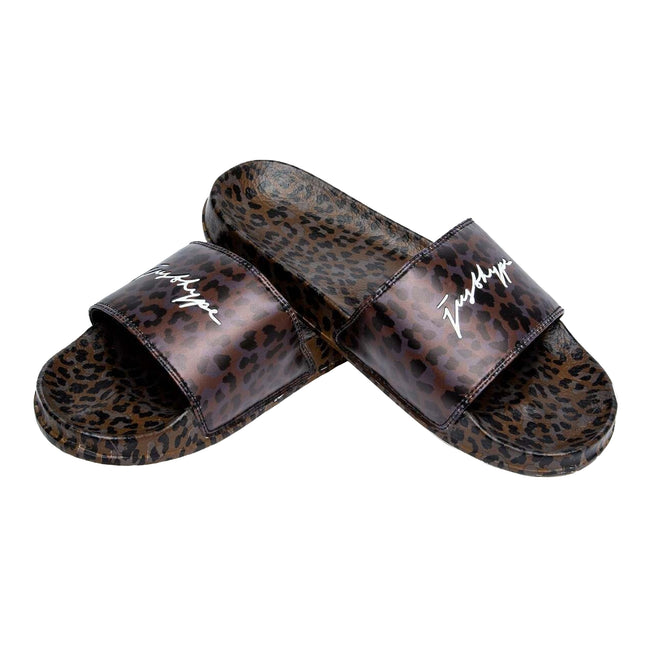 Brown - Side - Hype Unisex Adult Leopard Print Sliders