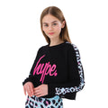 Ice Blue-Black-Pink - Front - Hype Girls Leopard Print Crop Top