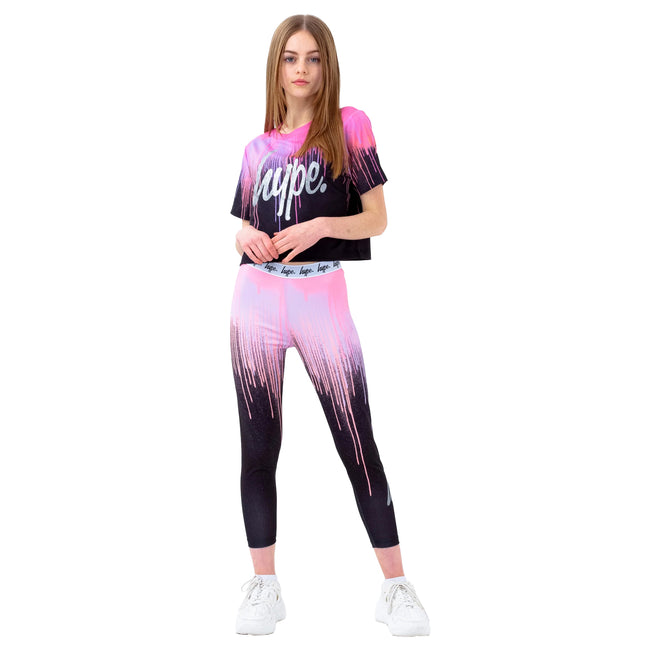 Pink-Black-Silver - Front - Hype Girls Drips Crop T-Shirt