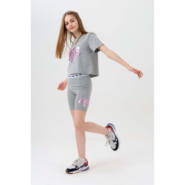 Grey-Pink - Back - Hype Girls Princess Script Cycling Shorts