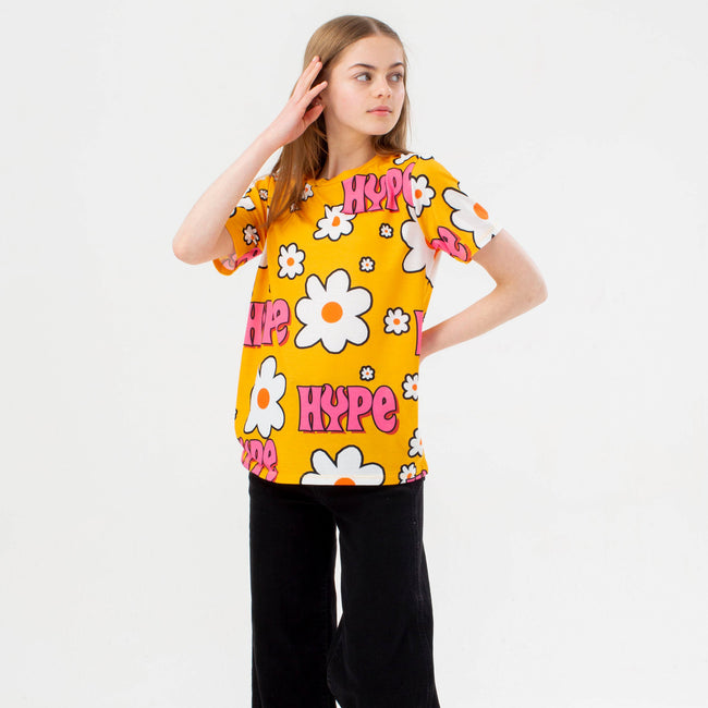 Yellow-White-Pink - Back - Hype Girls Wavey Daisy T-Shirt