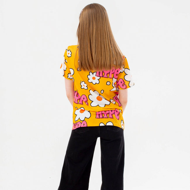Yellow-White-Pink - Side - Hype Girls Wavey Daisy T-Shirt