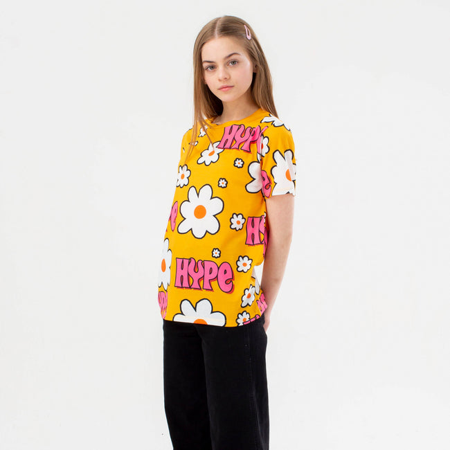 Yellow-White-Pink - Lifestyle - Hype Girls Wavey Daisy T-Shirt