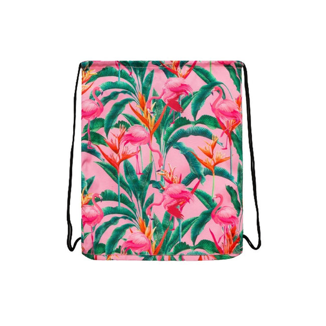 Pink-Green - Back - Hype Flamingo Rainforest Drawstring Bag