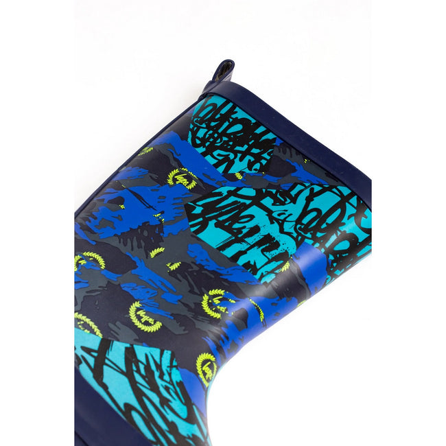 Blue-Black - Lifestyle - Hype Childrens-Kids Tyler Graffiti Wellington Boots