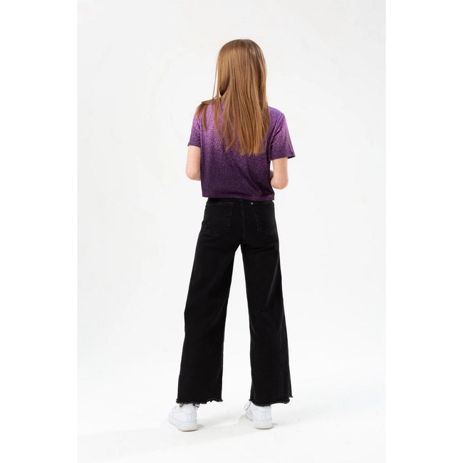 Purple - Back - Hype Girls Fade Glitter Script Crop T-Shirt