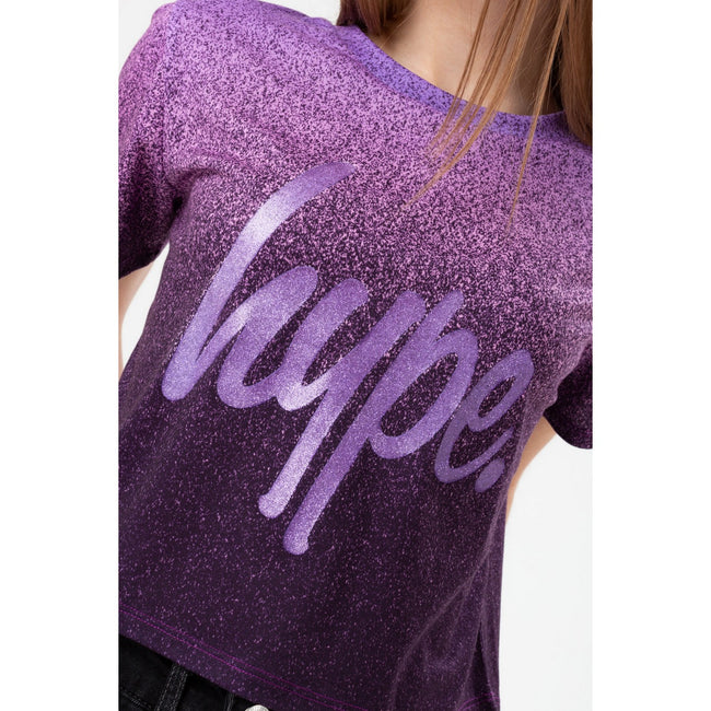 Purple - Side - Hype Girls Fade Glitter Script Crop T-Shirt