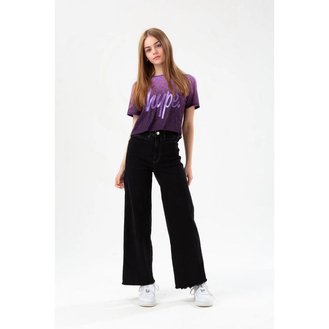 Purple - Lifestyle - Hype Girls Fade Glitter Script Crop T-Shirt