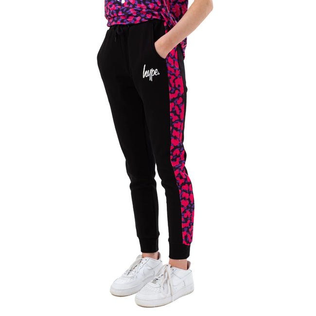 Black-Pink-Purple - Front - Hype Girls Neon Cheetah Script Jogging Bottoms