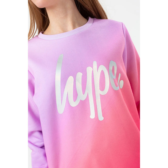 Pink - Lifestyle - Hype Girls Fade Holographic Script Crew Neck Sweatshirt