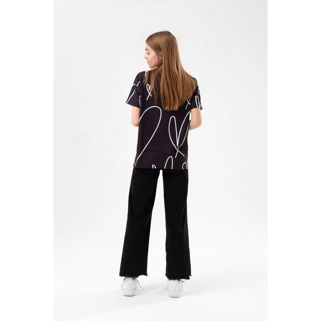 Black-White - Back - Hype Girls Sketch Heart Holographic Script T-Shirt