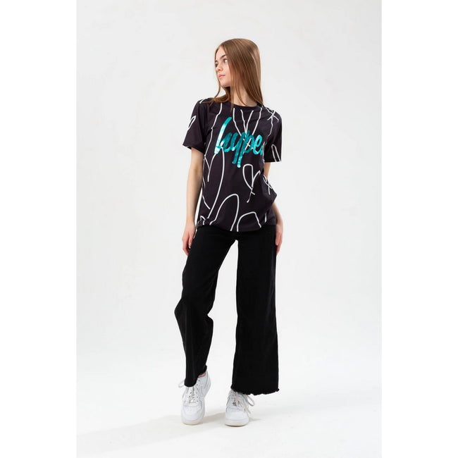 Black-White - Lifestyle - Hype Girls Sketch Heart Holographic Script T-Shirt