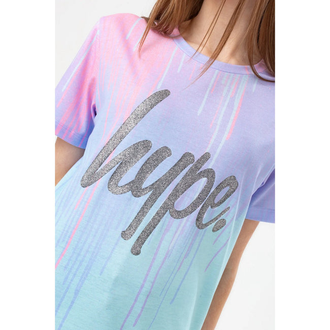 Mint-Pink-Purple - Side - Hype Girls Love Drips Glitter Script T-Shirt