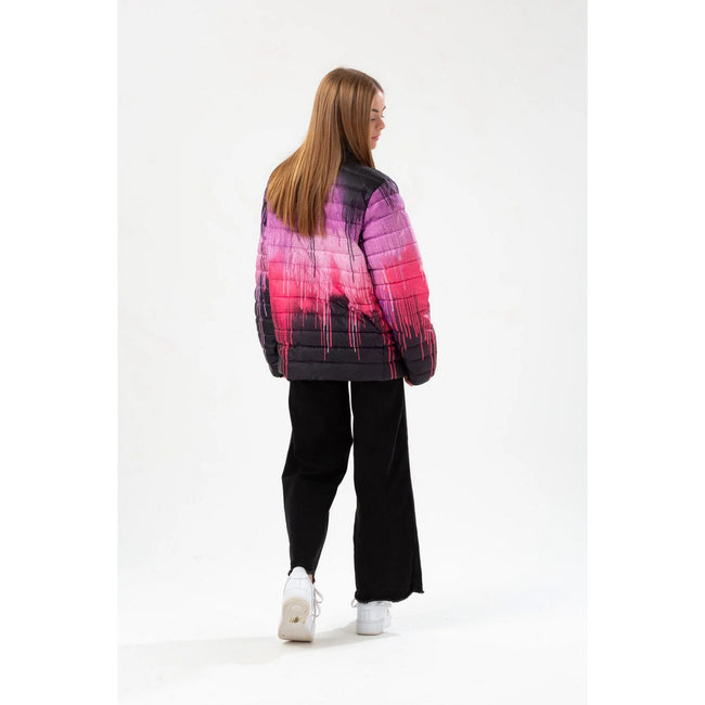Dark Pink-Black - Back - Hype Girls Paint Splatter Padded Jacket