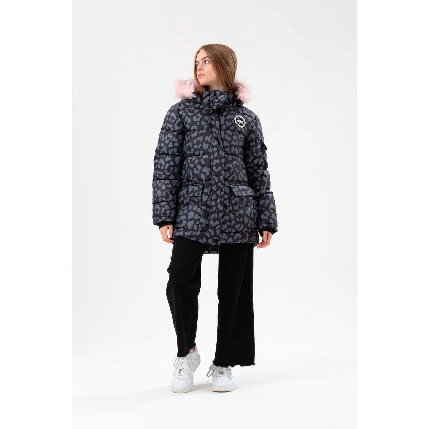 Black-Grey - Close up - Hype Girls Camo Padded Jacket