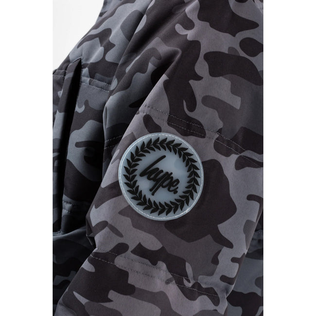 Black-Grey - Pack Shot - Hype Boys Mono Camo Padded Jacket