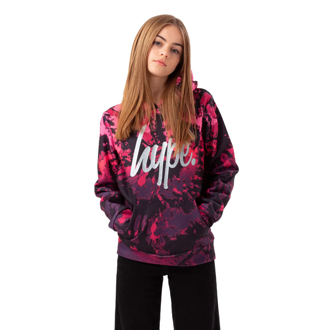 Pink-Black - Front - Hype Girls Tie Dye Hoodie