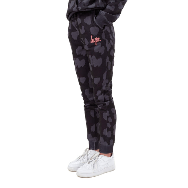 Black - Front - Hype Girls Cheetah Foil Script Jogging Bottoms