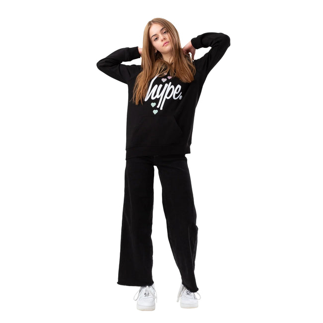 Black-White - Front - Hype Girls Hearts Script Hoodie