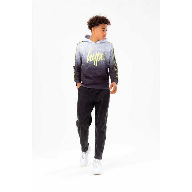 Monochrome-Lime - Pack Shot - Hype Boys Mono Speckle Fade Script Taped Hoodie