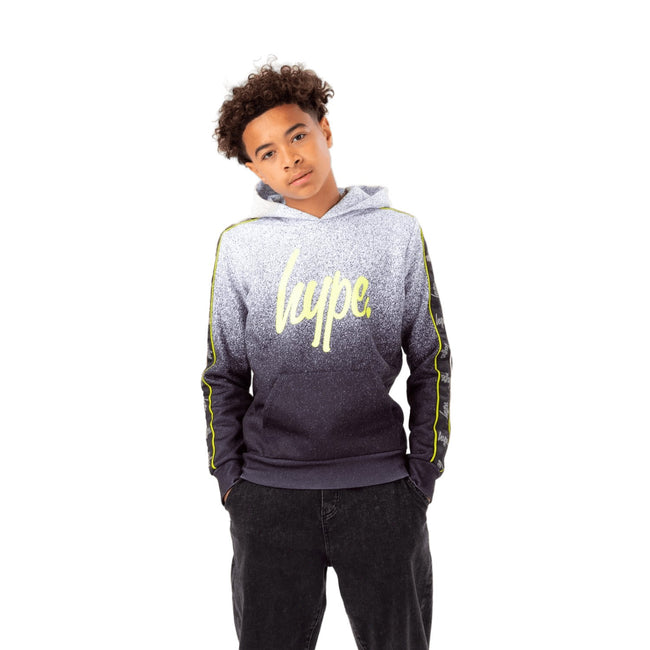 Monochrome-Lime - Front - Hype Boys Mono Speckle Fade Script Taped Hoodie