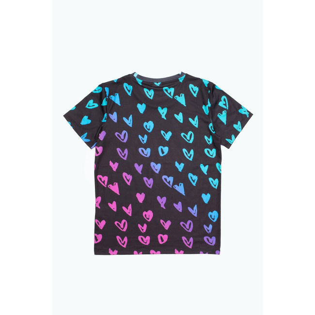 Black-Blue-Pink - Back - Hype Girls Scribble Heart T-Shirt