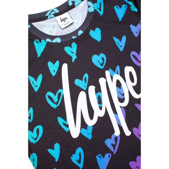 Black-Blue-Pink - Side - Hype Girls Scribble Heart T-Shirt