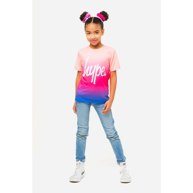 Purple-Yellow - Close up - Hype Girls Fade Script T-Shirt