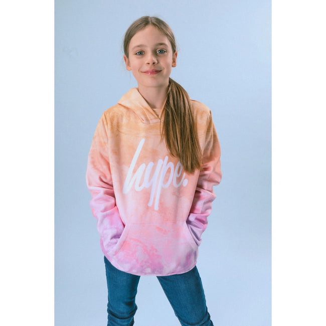 Orange-Pink - Back - Hype Girls Pastel Marble Fade Script Hoodie