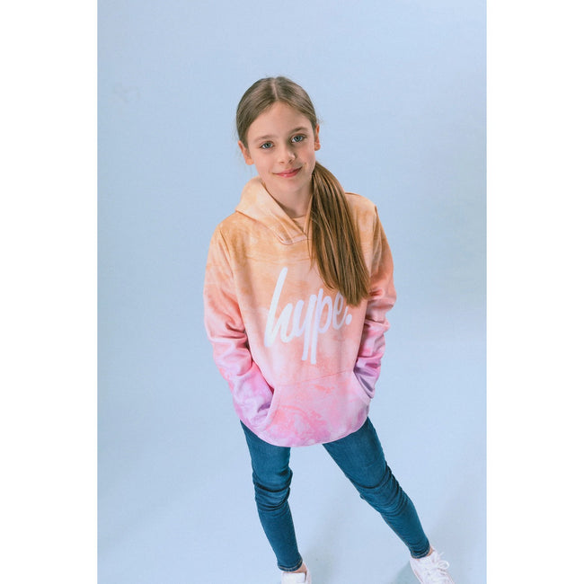 Orange-Pink - Side - Hype Girls Pastel Marble Fade Script Hoodie