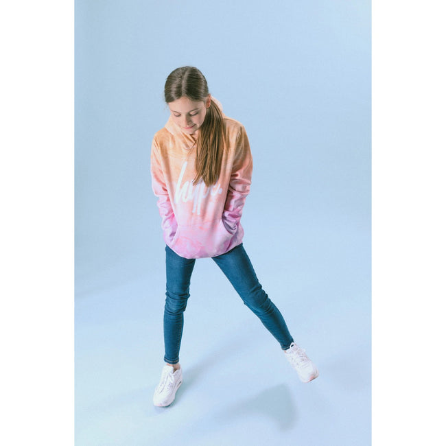 Orange-Pink - Lifestyle - Hype Girls Pastel Marble Fade Script Hoodie