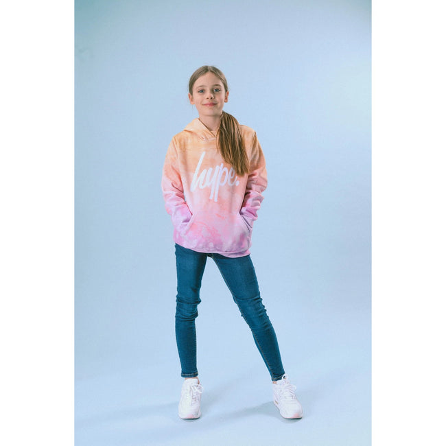Orange-Pink - Pack Shot - Hype Girls Pastel Marble Fade Script Hoodie
