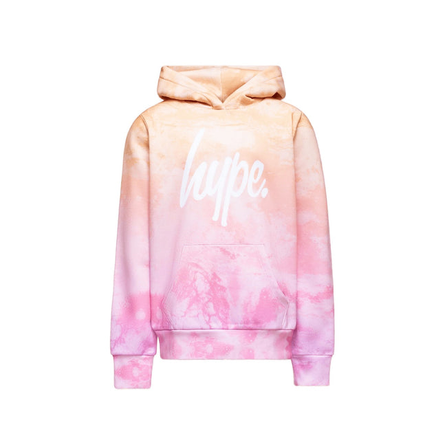 Orange-Pink - Front - Hype Girls Pastel Marble Fade Script Hoodie
