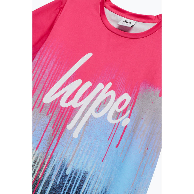 Pink-Blue-Black - Side - Hype Girls Drip Script T-Shirt