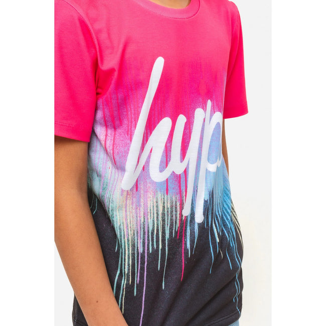 Pink-Blue-Black - Pack Shot - Hype Girls Drip Script T-Shirt