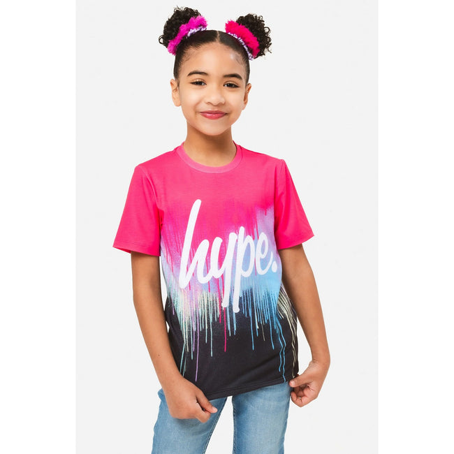 Pink-Blue-Black - Close up - Hype Girls Drip Script T-Shirt