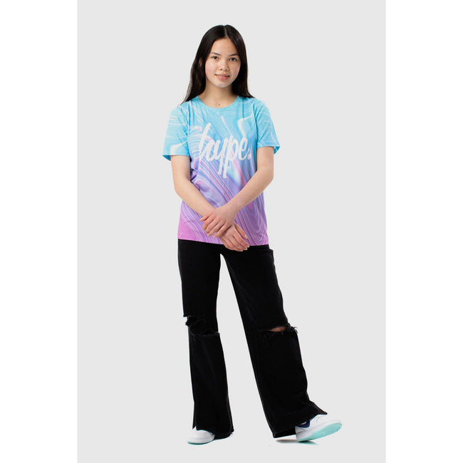 Teal-Purple - Pack Shot - Hype Girls Marble Script T-Shirt