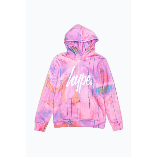 Pink - Side - Hype Girls Drip Script Spray Hoodie