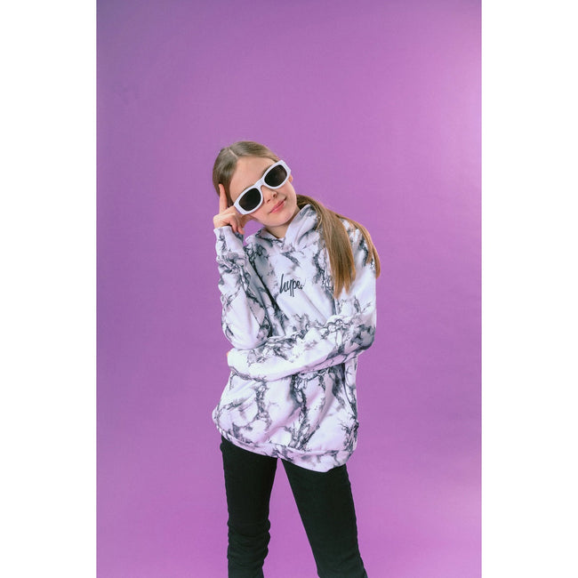 White - Back - Hype Boys Mini Script Marble Hoodie