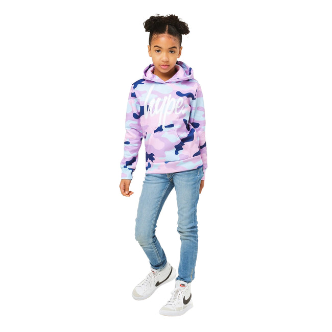 Pink-Purple-Blue - Side - Hype Girls Evie Camo Script Hoodie