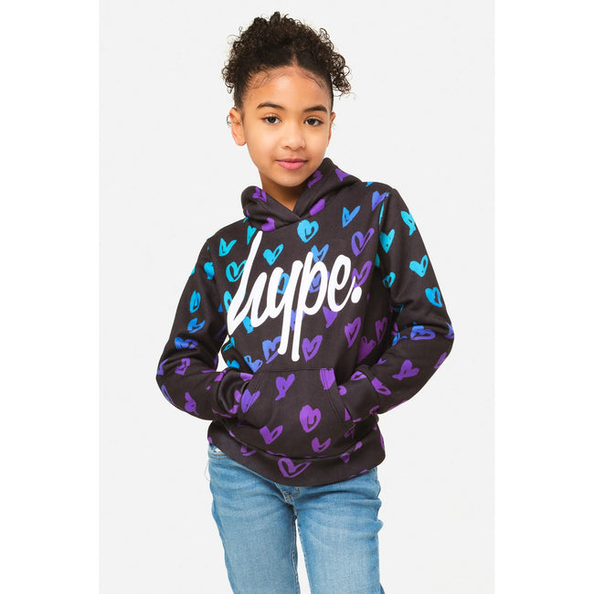 Black-Blue-Purple - Side - Hype Girls Scribble Heart Script Hoodie