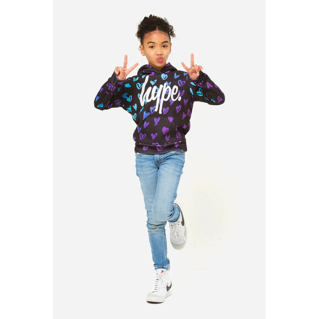 Black-Blue-Purple - Pack Shot - Hype Girls Scribble Heart Script Hoodie