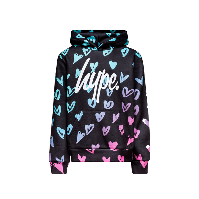 Black-Blue-Purple - Front - Hype Girls Scribble Heart Script Hoodie