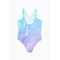 Teal-Purple - Back - Hype Girls Marble Swirl One Piece Swimsuit