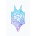 Teal-Purple - Front - Hype Girls Marble Swirl One Piece Swimsuit
