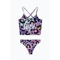 Black-Purple-Pink - Front - Hype Girls Leopard Script Bikini Set