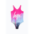 Pink-Blue-White - Front - Hype Girls Drip Script One Piece Swimsuit
