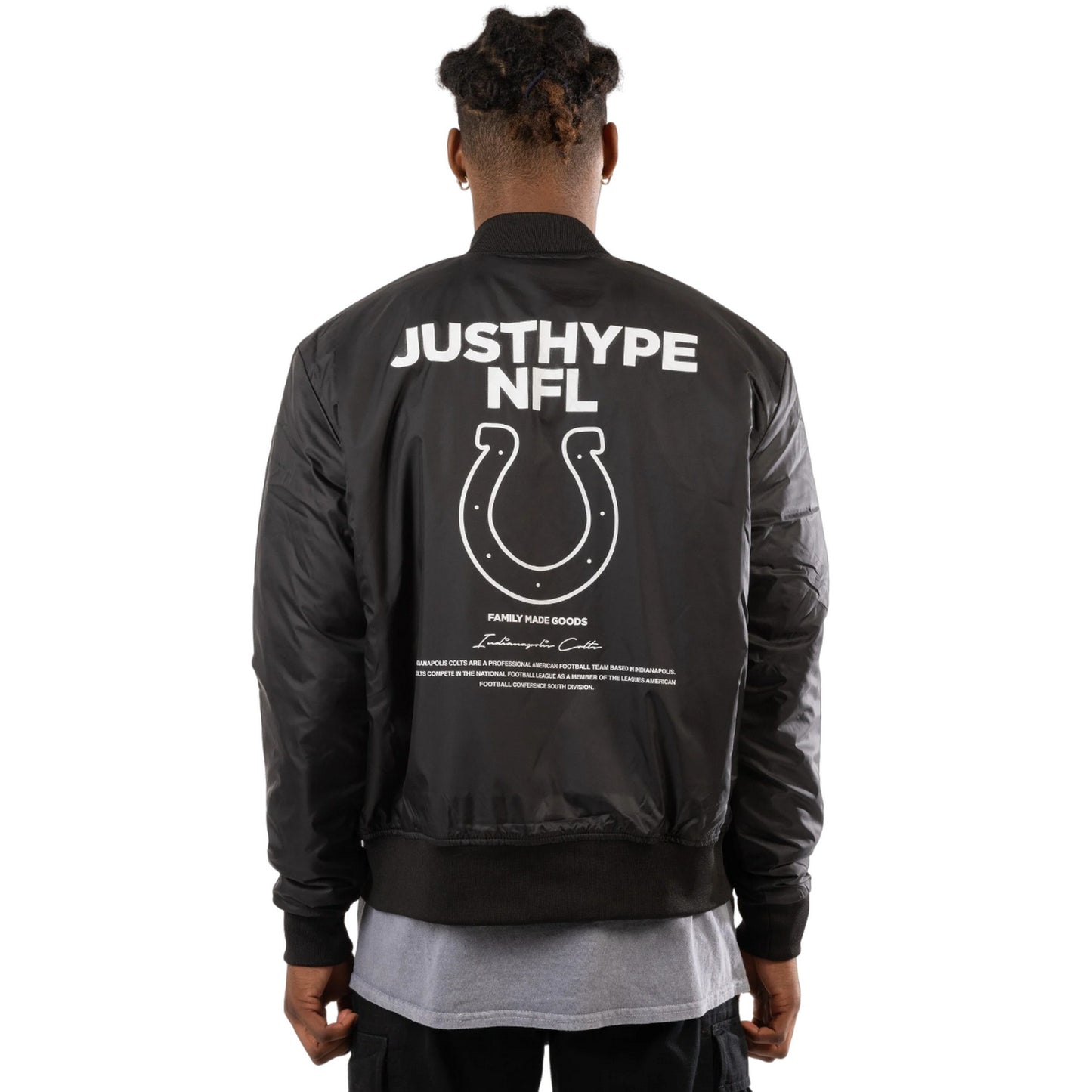 Black - Back - Hype Unisex Adult Indianapolis Colts NFL Bomber Jacket