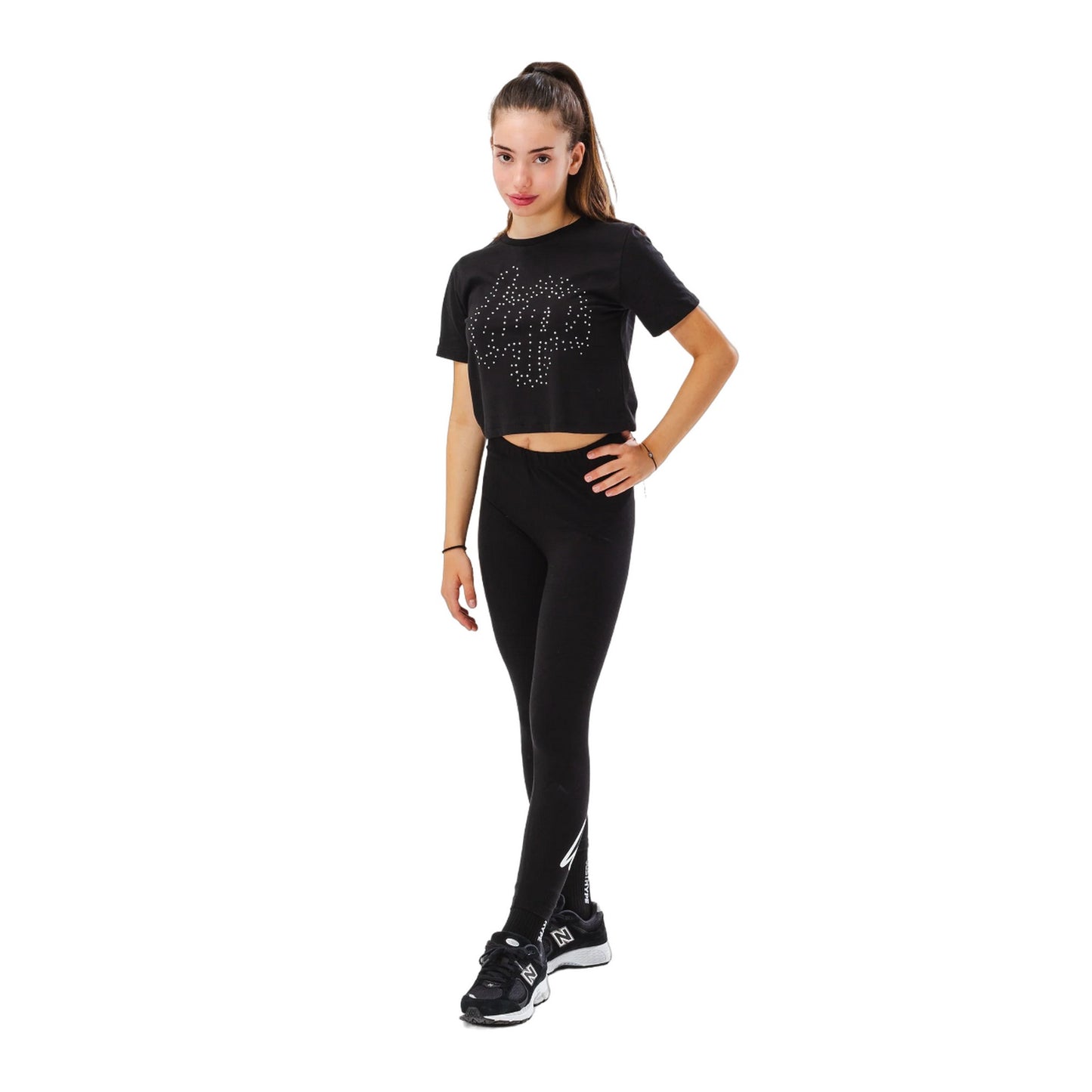 Black - Lifestyle - Hype Girls Diamante Crop T-Shirt