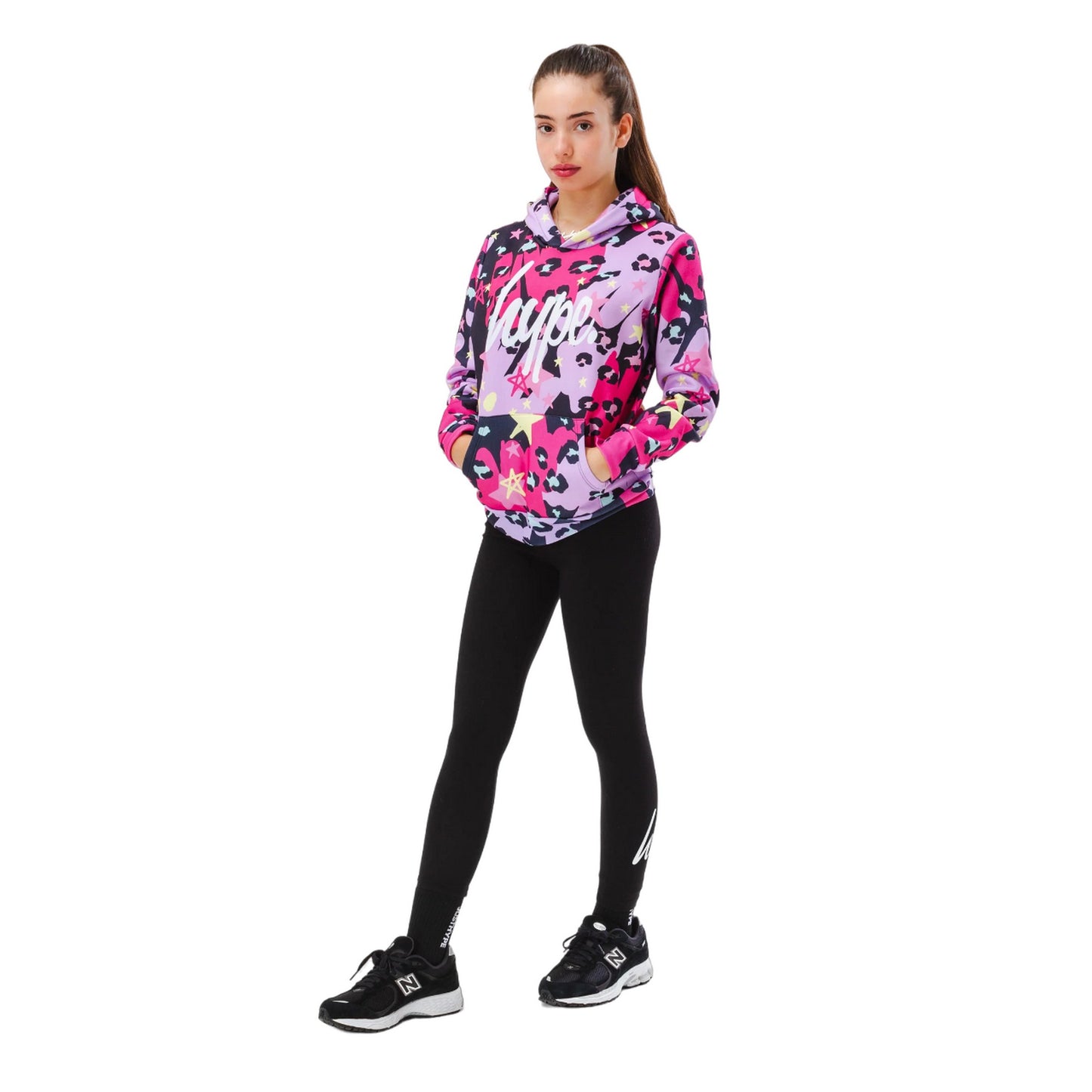 Multicoloured - Side - Hype Girls Leopard Doodle Hoodie